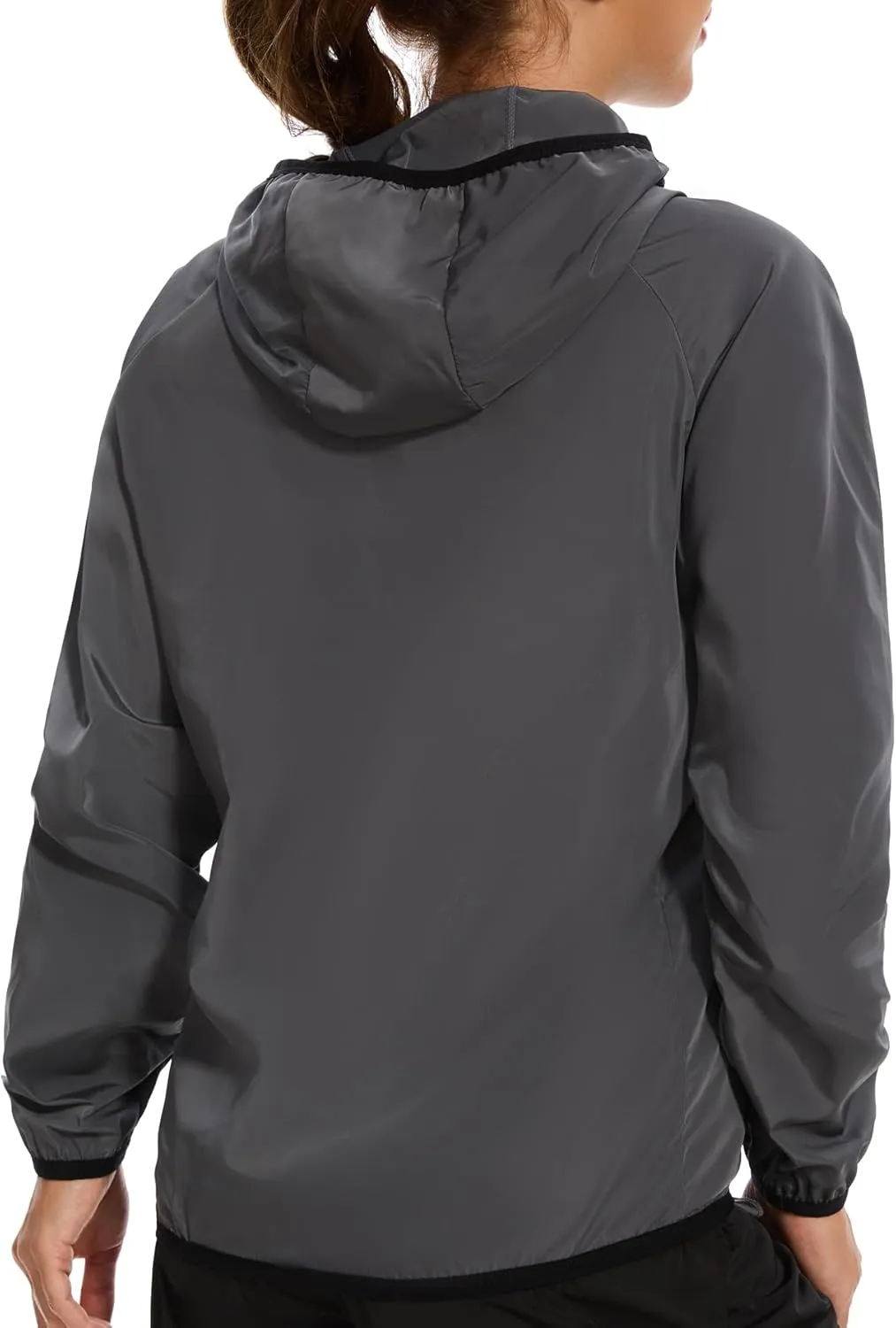 SEXYWG Women Rain Jacket with Hood Zipper Rain Coat Long Sleeves Raincoat Stylish Rain Suit Top Outdoor Travel Coat