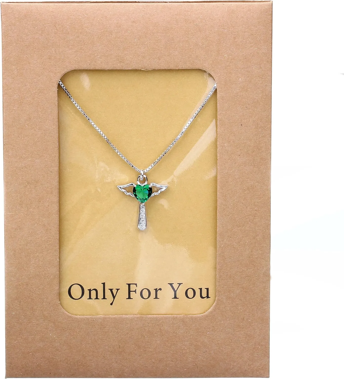Silver Plated Angel Birthstone Necklace,Cubic Zirconia Cross Necklace for Women,First Communion Baptism Gifts