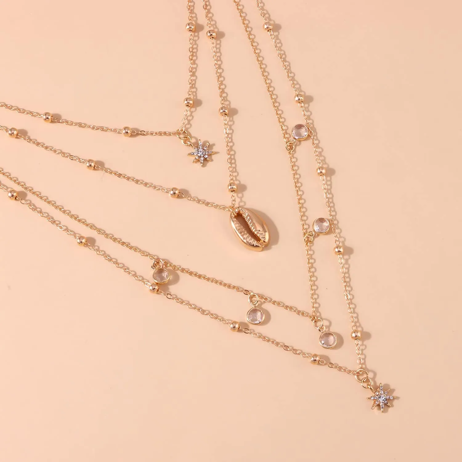 Simple Multilayer Choker Long Chain Tassel Pendant Pearl Seashell Necklace Beads Necklace Long Bar Charm Chain Jewelry for Women