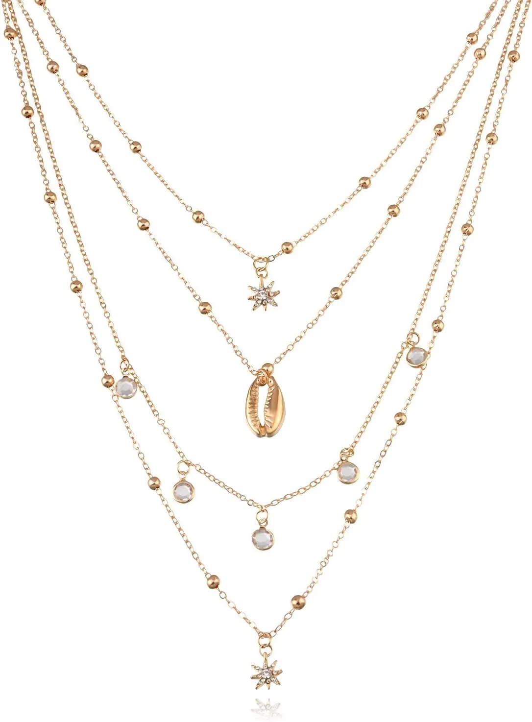 Simple Multilayer Choker Long Chain Tassel Pendant Pearl Seashell Necklace Beads Necklace Long Bar Charm Chain Jewelry for Women