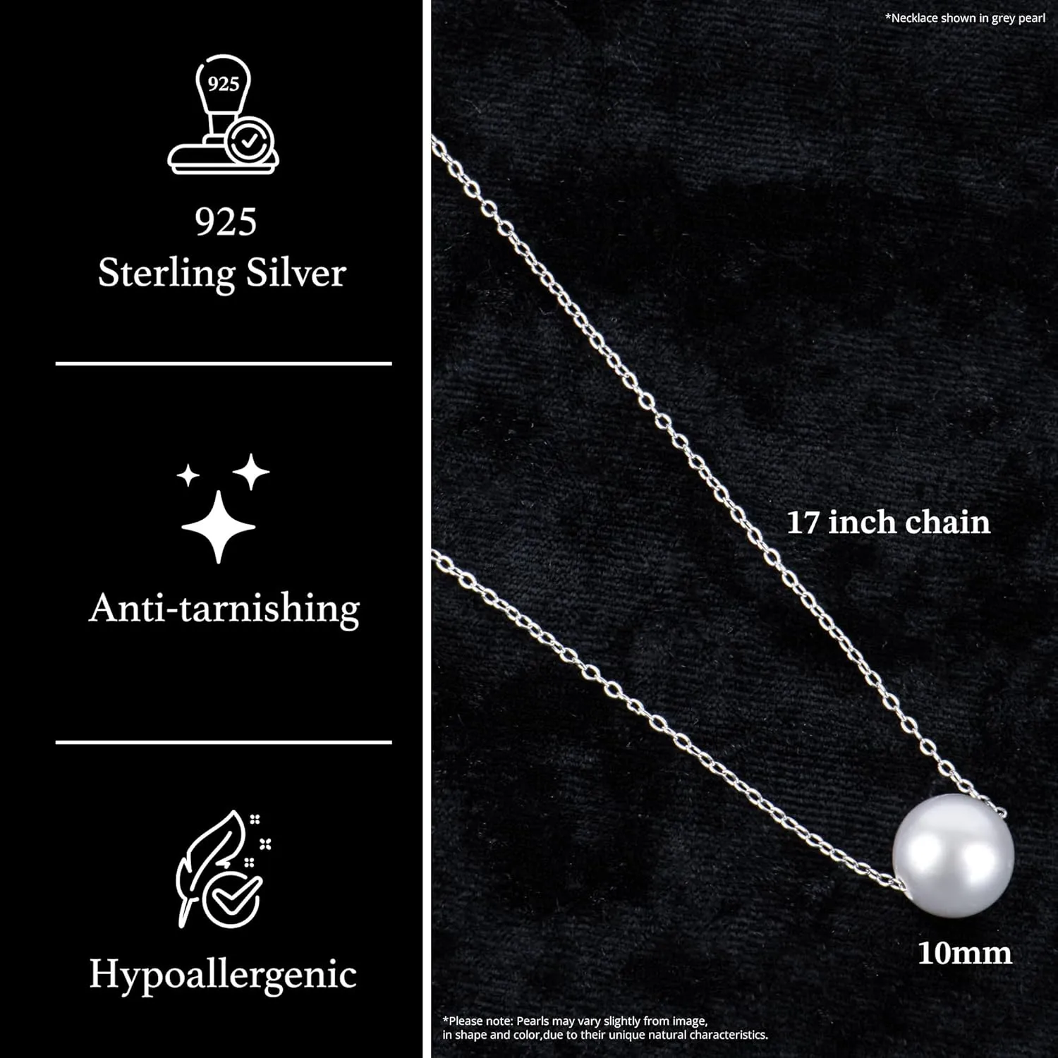 Single Floating Pearl Genuine Freshwater Cultured 10-11mm Pendant Necklace for Women 17"