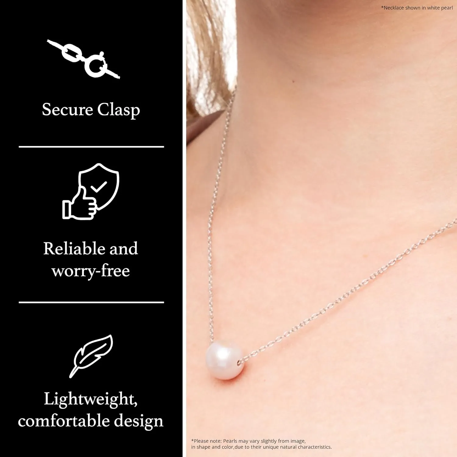 Single Floating Pearl Genuine Freshwater Cultured 10-11mm Pendant Necklace for Women 17"