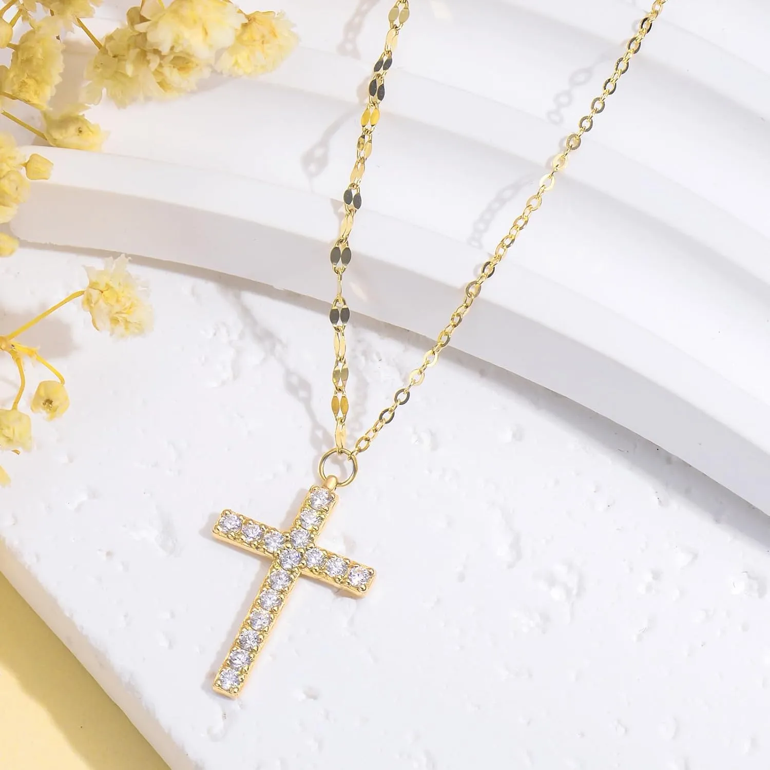 SISGEM 14k Gold 0.2 ct Lab Grown Diamond Cross Necklace for Women, Religious Jewelry Gifts for Her, 16-18 Inches