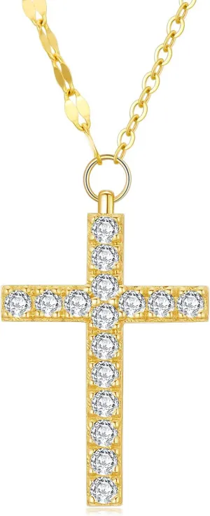 SISGEM 14k Gold 0.2 ct Lab Grown Diamond Cross Necklace for Women, Religious Jewelry Gifts for Her, 16-18 Inches