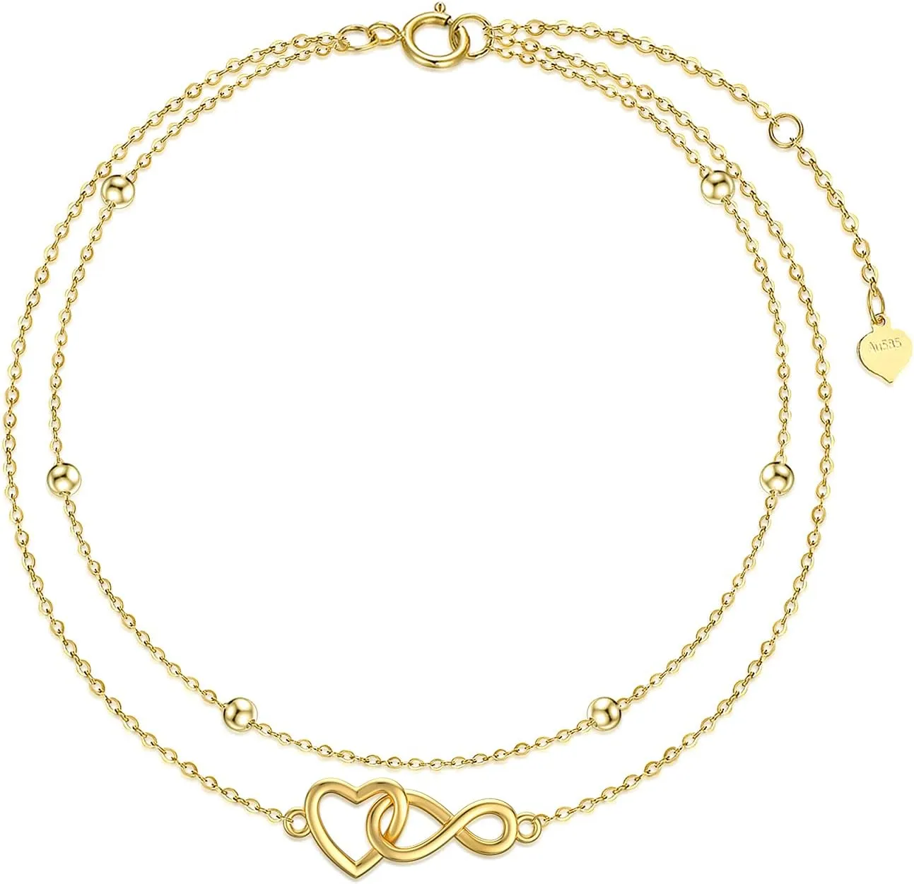SISGEM Solid 14K Gold Infinity Love Heart Bracelet for Women, Real Gold Layered Bead bracelet Fine Jewelry Anniversary Birthday Jewelry Gifts for Her, Mom,Wife, Mother's Day, 6.5 1 1 Inches