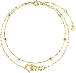 SISGEM Solid 14K Gold Infinity Love Heart Bracelet for Women, Real Gold Layered Bead bracelet Fine Jewelry Anniversary Birthday Jewelry Gifts for Her, Mom,Wife, Mother's Day, 6.5 1 1 Inches