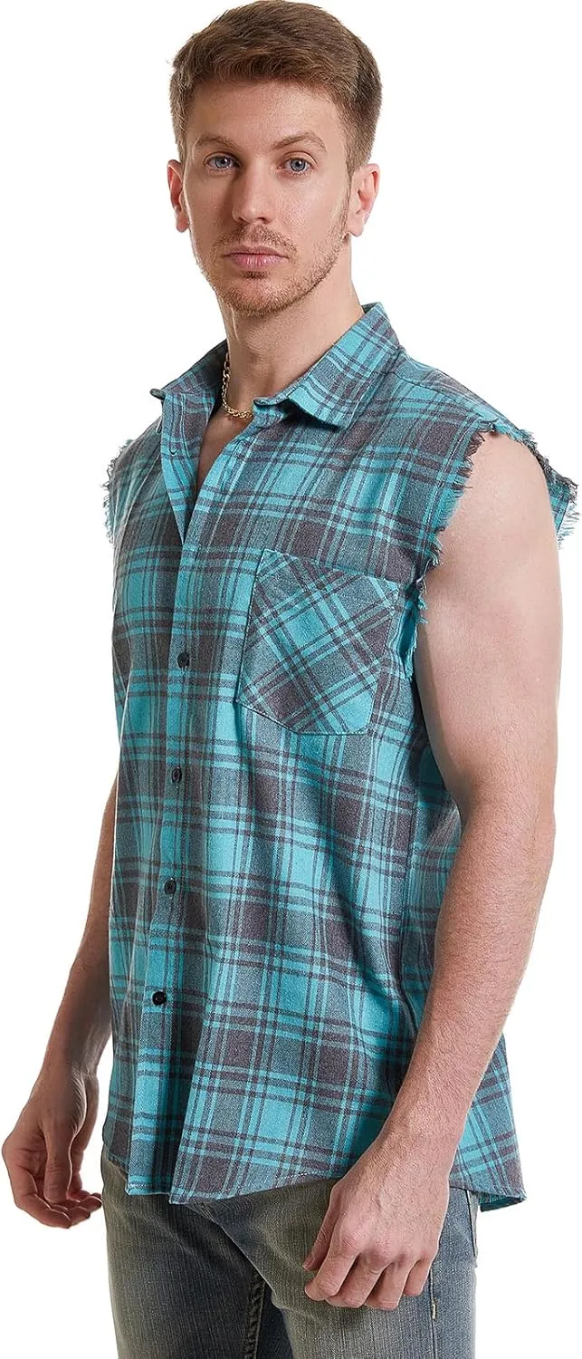 Sleeveless Plaid Front Shirt for Men,Cowboy Button Down Shirts