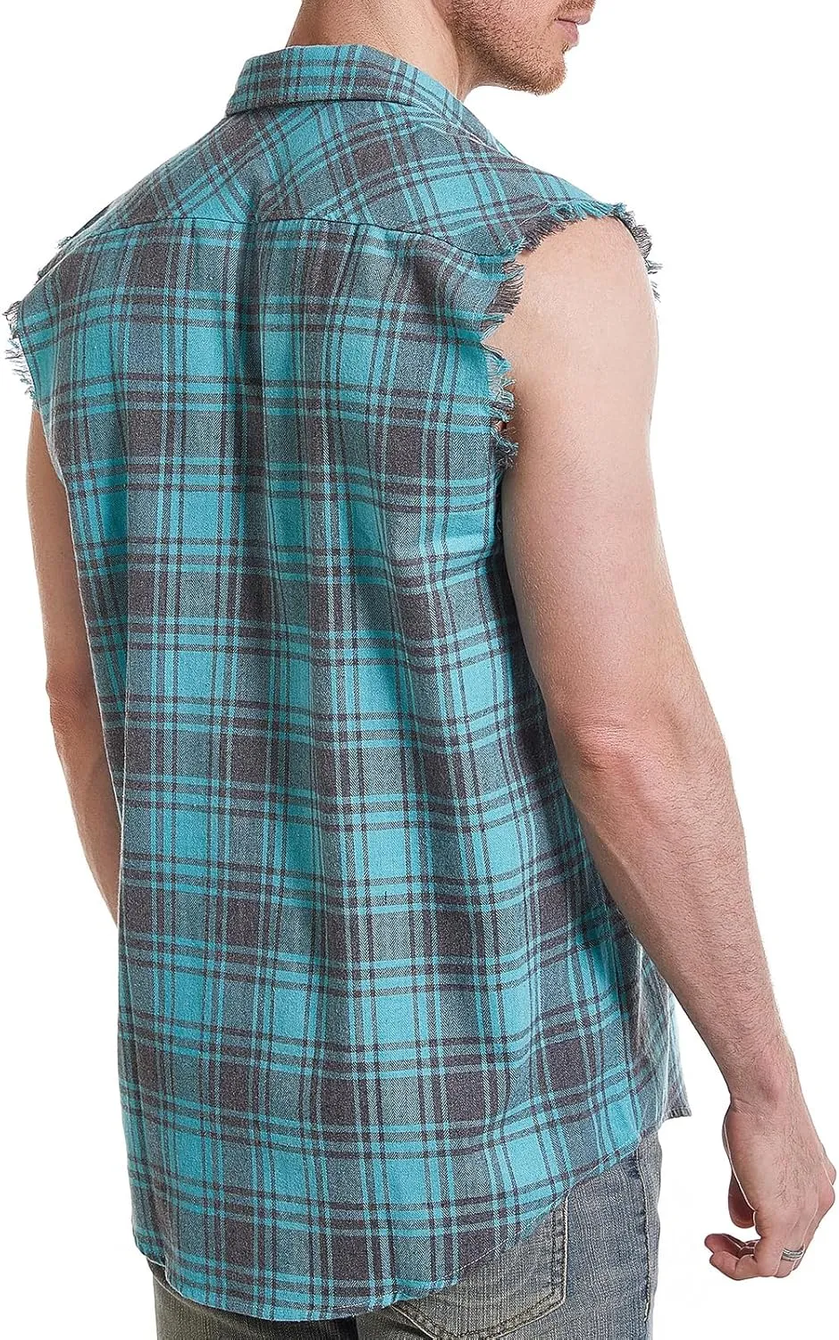 Sleeveless Plaid Front Shirt for Men,Cowboy Button Down Shirts