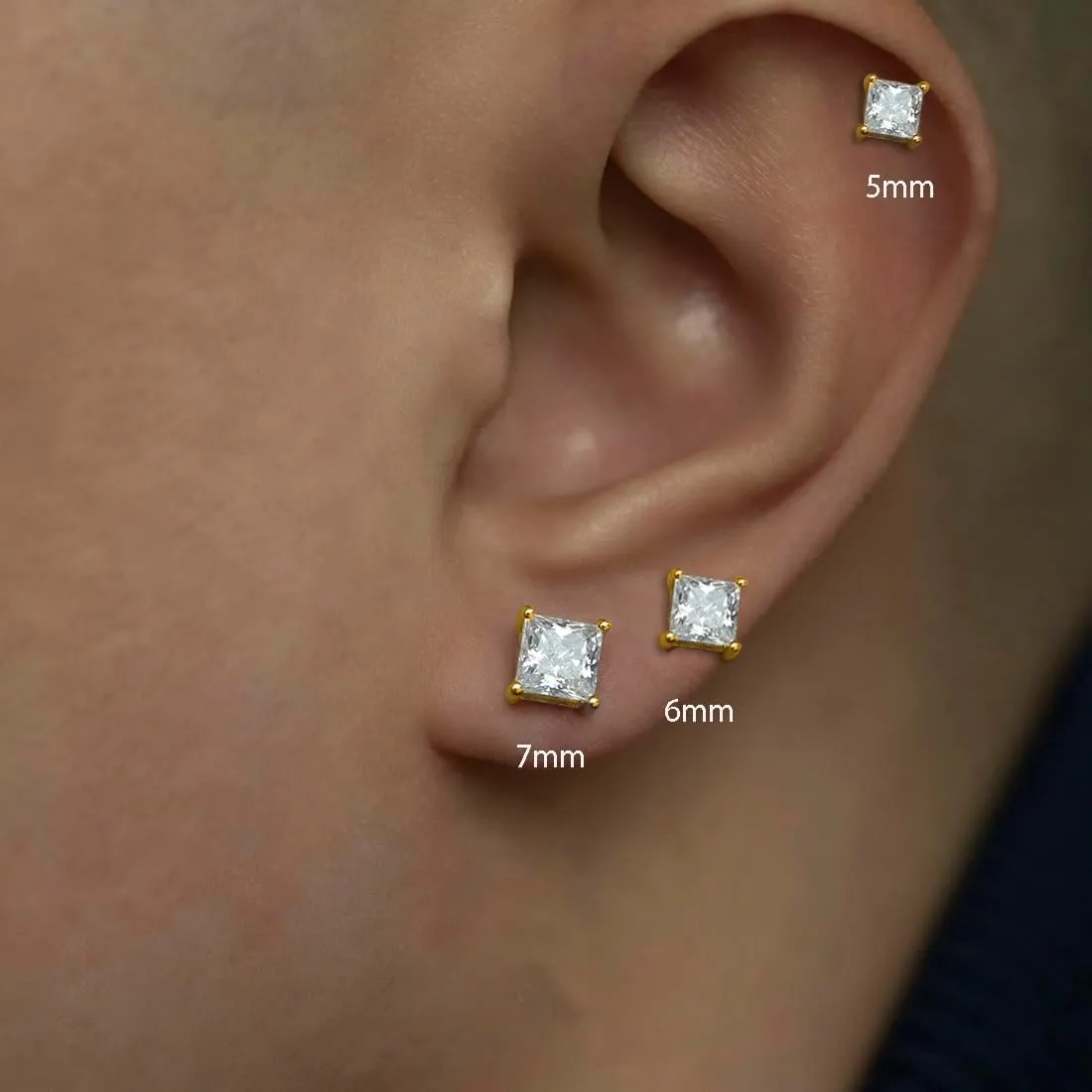 SLUYNZ 925 Sterling Silver CZ Stud Earrings for Women Teens Cut Square CZ Stud Earrings Simulated Diamond Earrings 3 Pairs