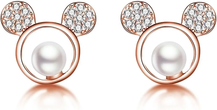 SLUYNZ Solid 925 Sterling Silver Sparkling CZ Mouse Studs Earrings for Women Teens Cute Mouse Earrings