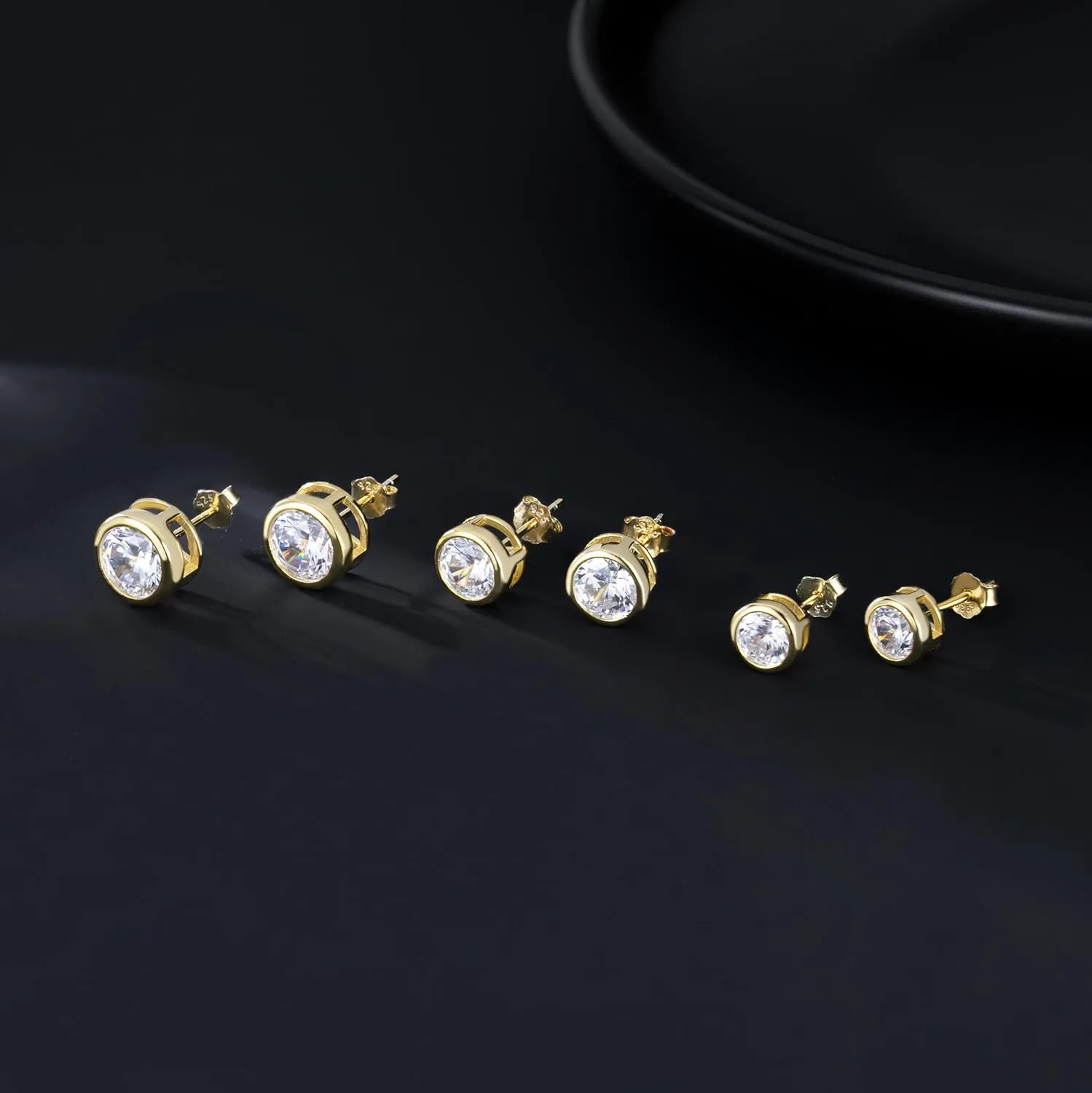 SLUYNZ Sterling Silver Bezel CZ Earrings Stud for Women Teen Girls Round Simulated Diamond Stud Earrings Round CZ Stud Earrings 5MM/6MM/7MM