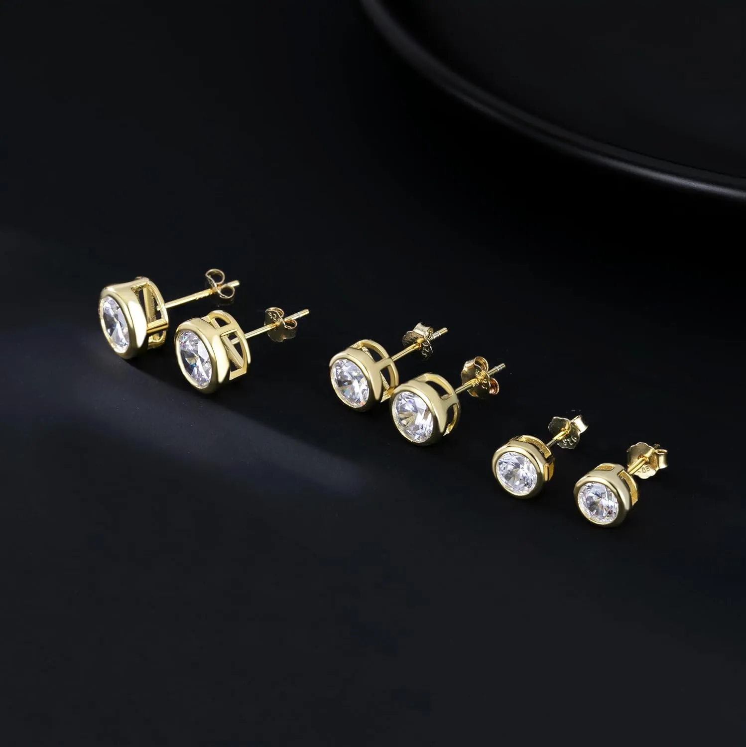 SLUYNZ Sterling Silver Bezel CZ Earrings Stud for Women Teen Girls Round Simulated Diamond Stud Earrings Round CZ Stud Earrings 5MM/6MM/7MM