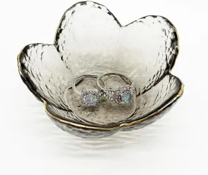 Small Jewelry Dish Tray for Women, Glass Jewelry Tray Trinket Dish, Flower Ring Dish Engagement Gift, Crystal Ring Holder Dish, Vanity Jewelry Plate Dish, Jewelry Bowl for Rings, Earrings