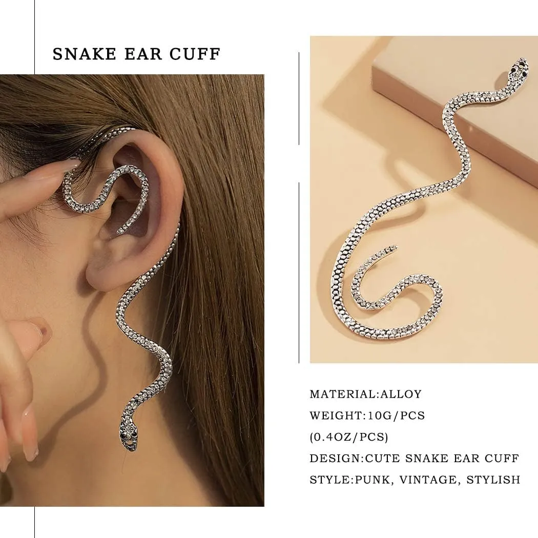 Snake Ear Clip Non Piercinng Earrings Fake Cartilage Clip on Open Wrap Hoop Fashion Vintage Earrings Jewelry for Women and 1Pcs
