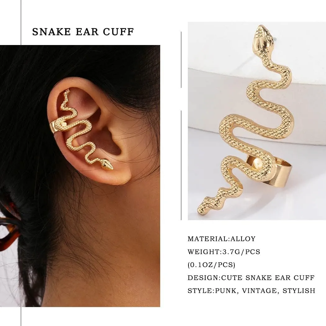 Snake Ear Clip Non Piercinng Earrings Fake Cartilage Clip on Open Wrap Hoop Fashion Vintage Earrings Jewelry for Women and 1Pcs