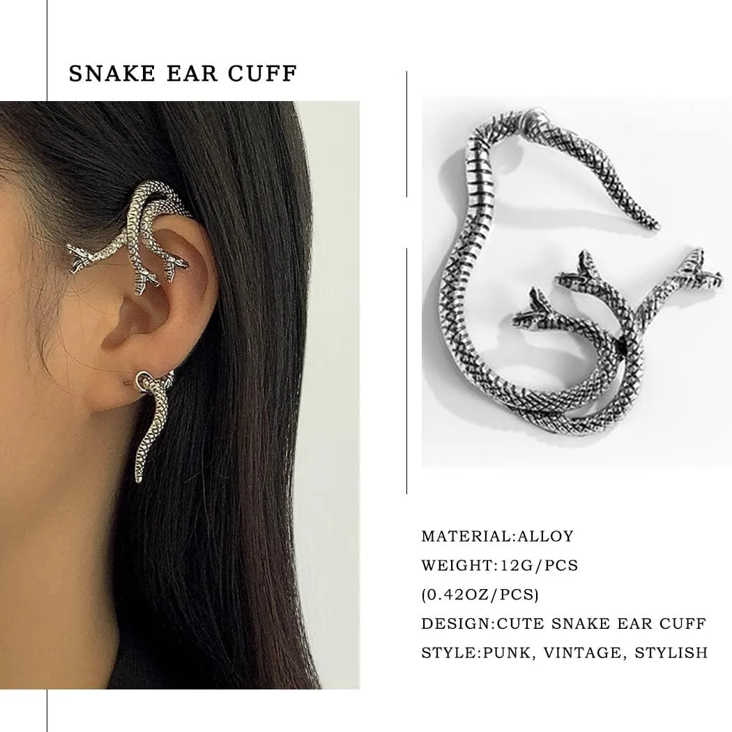 Snake Ear Clip Non Piercinng Earrings Fake Cartilage Clip on Open Wrap Hoop Fashion Vintage Earrings Jewelry for Women and 1Pcs