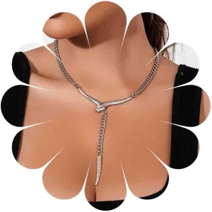 Snake Pendant Necklace Chunky Chain Y Necklace Gothic Snake Necklace Punk Snake Drop Necklace Chain Jewelry for Women and Girls(Gold)