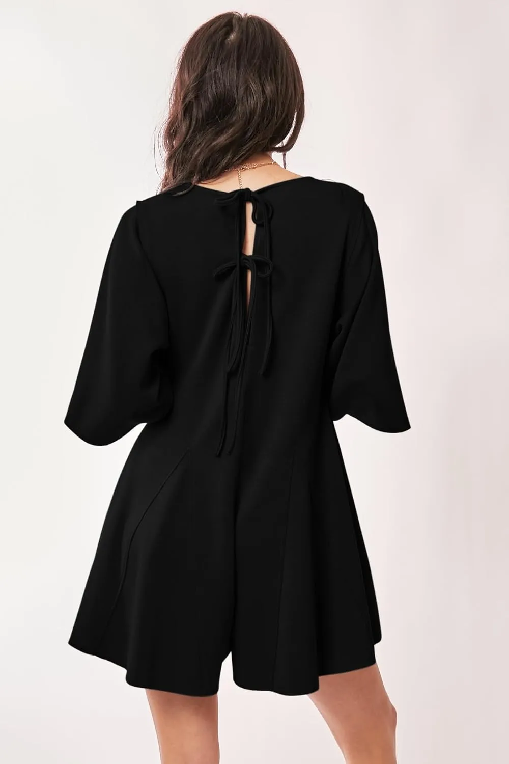 Solid Draped Sleeve Ties Back Skort Romper