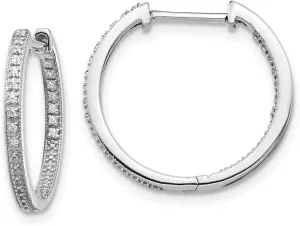 Solid Real 14K White Gold Diamond Inside-Out Hinged Hoop Earrings - 18mm x 19mm (.102 cttw.)