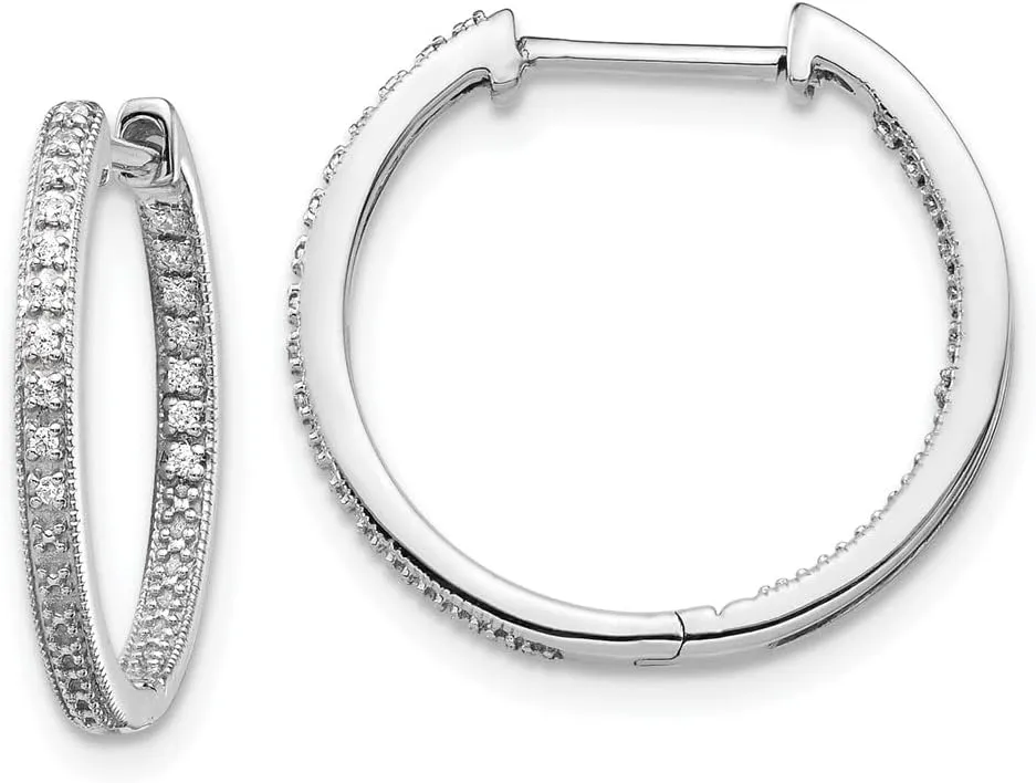 Solid Real 14K White Gold Diamond Inside-Out Hinged Hoop Earrings - 18mm x 19mm (.102 cttw.)
