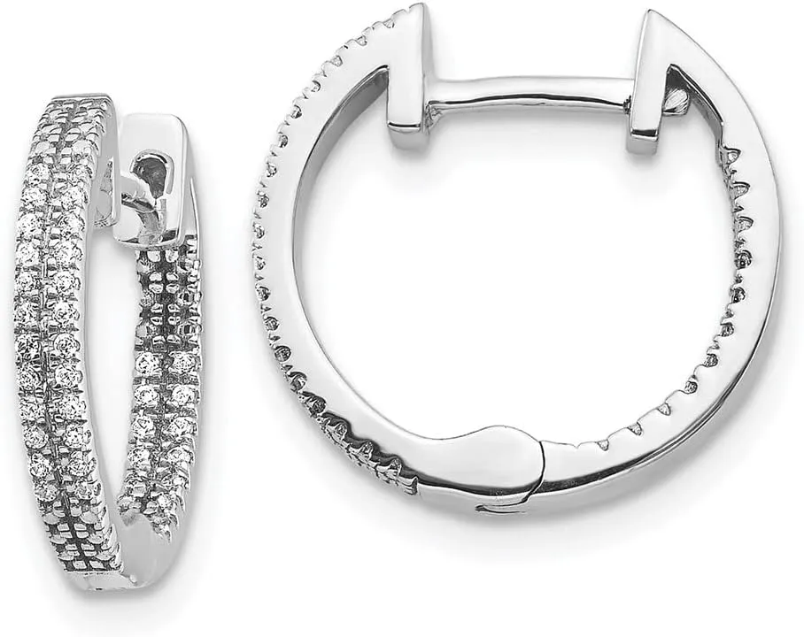 Solid Real 14k White Gold Inside-Out Diamond Hinged Hoop Earrings - 14mm x 15mm (.204 cttw.)