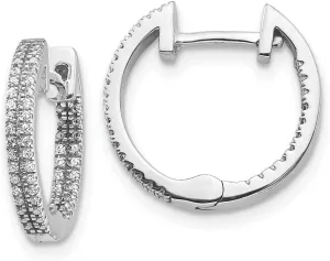 Solid Real 14k White Gold Inside-Out Diamond Hinged Hoop Earrings - 14mm x 15mm (.204 cttw.)