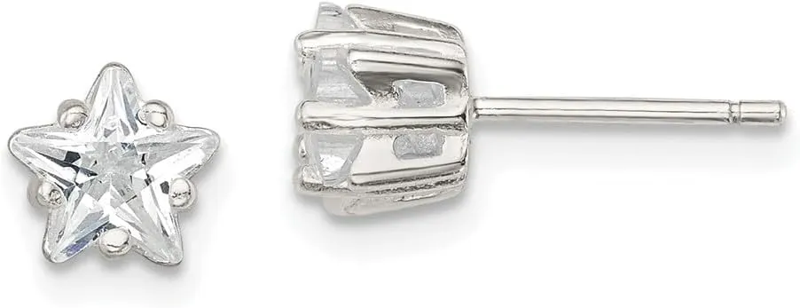 Solid Real 925 Sterling Silver 6mm Star Basket Set CZ Cubic Zirconia Stud Earrings 6mm