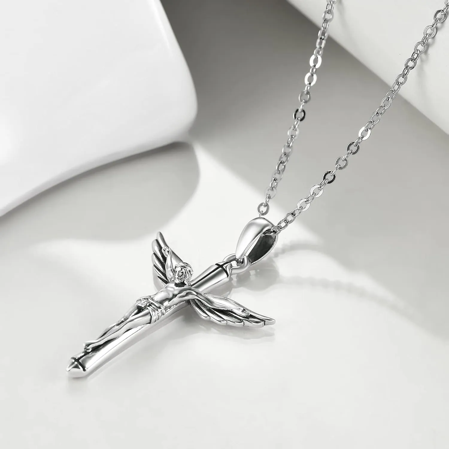 St Michael/St Christopher/Crucifix Cross Necklace for Women Sterling Silver Archangel Angel Necklace Protection Jewelry Christian Gifts for Women