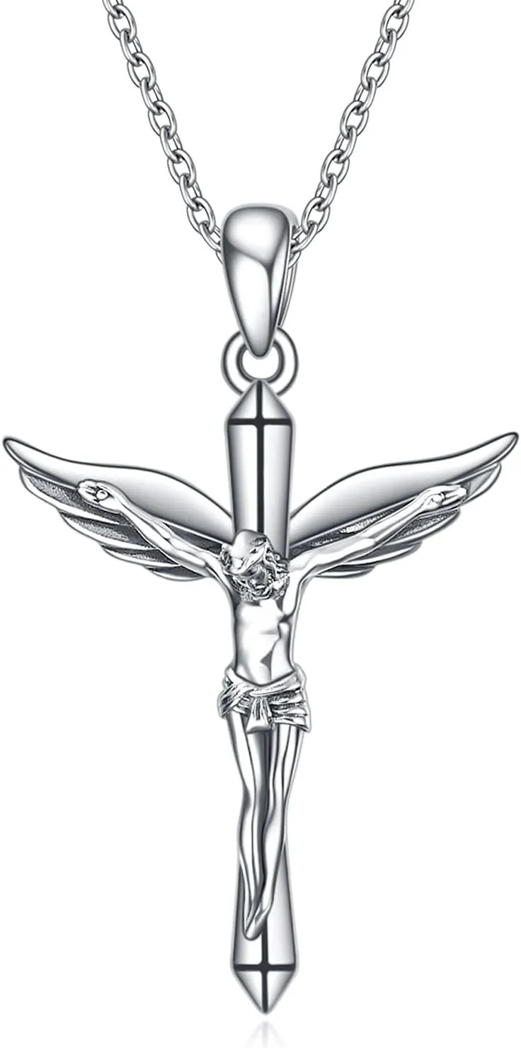 St Michael/St Christopher/Crucifix Cross Necklace for Women Sterling Silver Archangel Angel Necklace Protection Jewelry Christian Gifts for Women