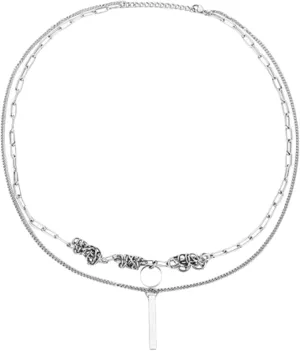 Stainless Steel Double-Layer Layered Fashion Hip-Hop Style Necklace, 45   5 inches