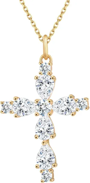 Sterling Silver Cross Necklace for Women Gold Plated Cross Pendant Necklace Cross Layered Necklace for Women