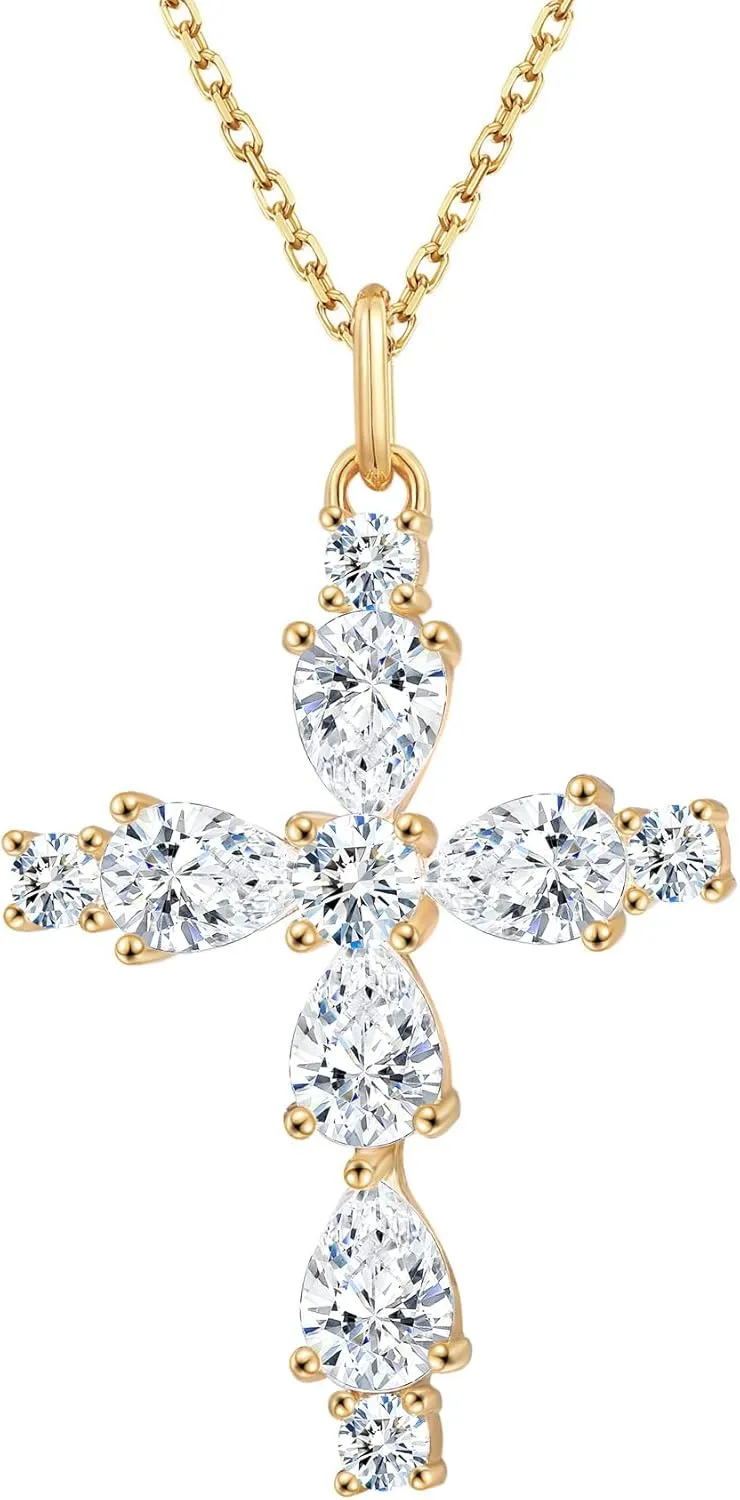 Sterling Silver Cross Necklace for Women Gold Plated Cross Pendant Necklace Cross Layered Necklace for Women