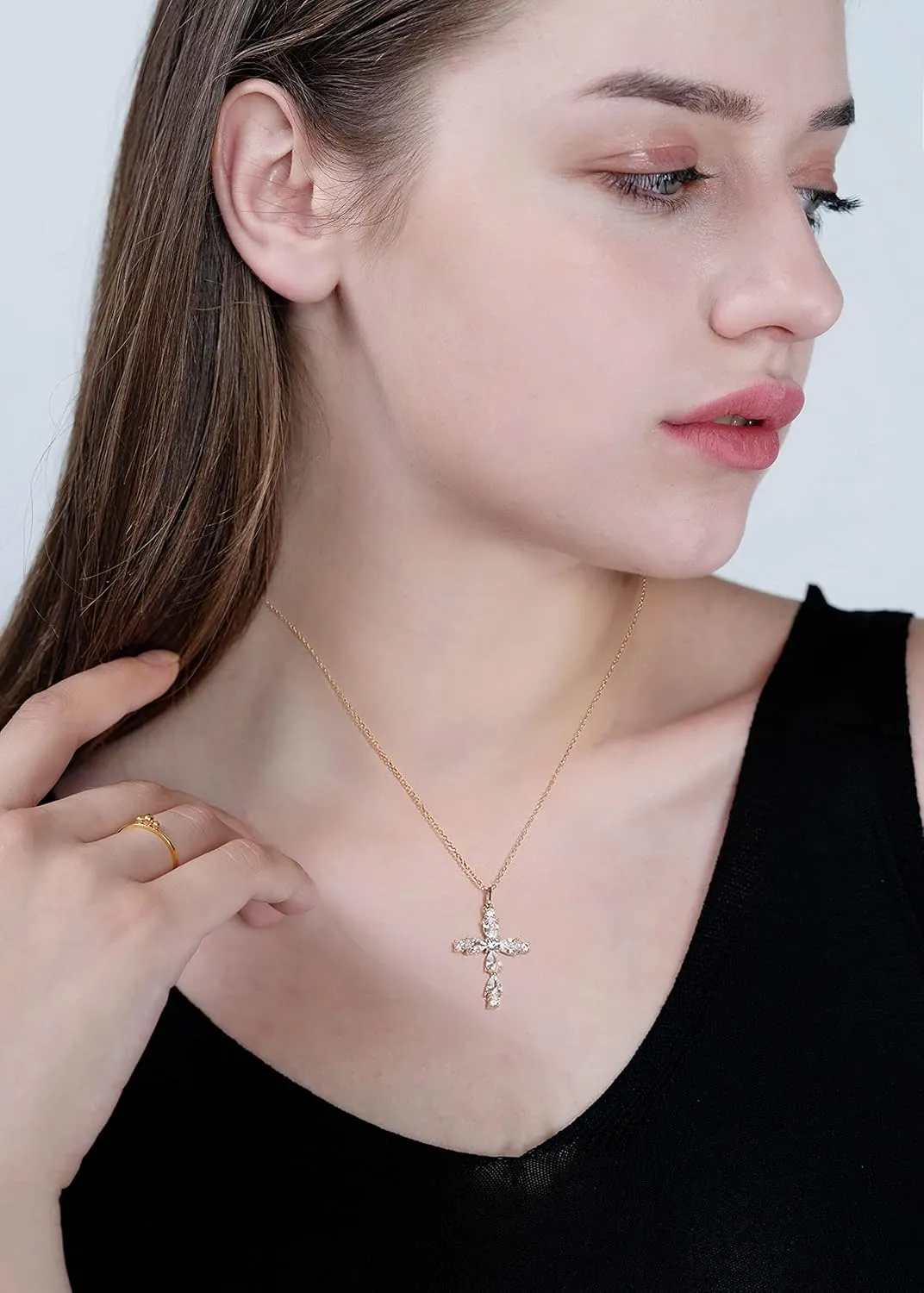 Sterling Silver Cross Necklace for Women Gold Plated Cross Pendant Necklace Cross Layered Necklace for Women