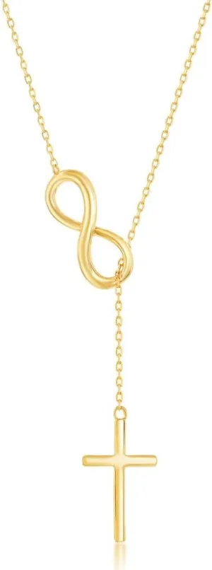 Sterling Silver Gold Plated Cross Infinity Necklace for Women | Lariat Cross Necklace | Communion Confirmation Gift | Silver or Gold Cross Infinity Pendant for Girls