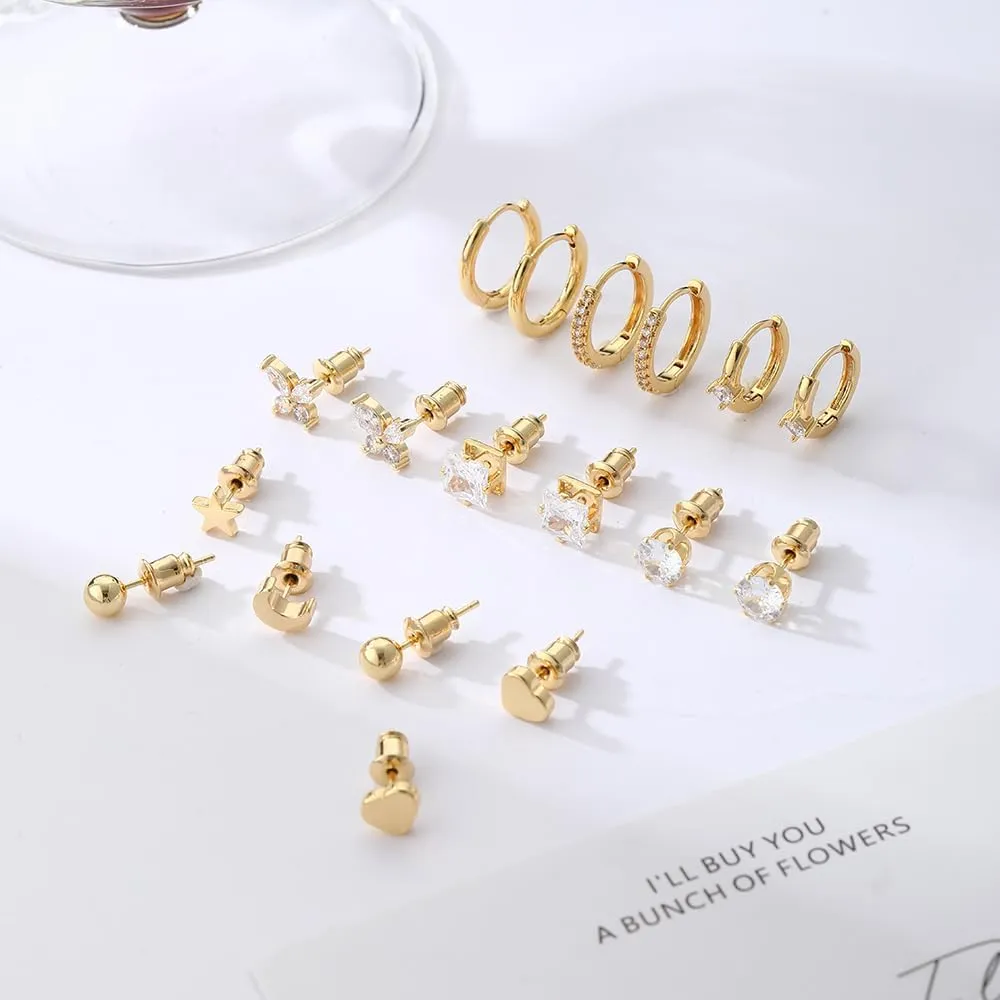 Sterling Silver Gold Surgical Steel Flat Back Stud Hoop Earrings Set,Hypoallergenic Small Cartilage Huggie Hoop Earrings
