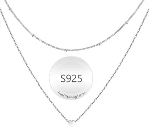 Sterling Silver Heart Layered Pendant Necklace - Dainty Choker Jewelry for Women - Perfect for Grandma, Birthday, Anniversary, Mother's Day or Party