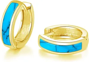 Sterling Silver Plated Small Hoop Earrings for Women Men Huggie Earrings Turquoise Gemstone Earrings Hypoallergenic Earrings for Sensitive Ears