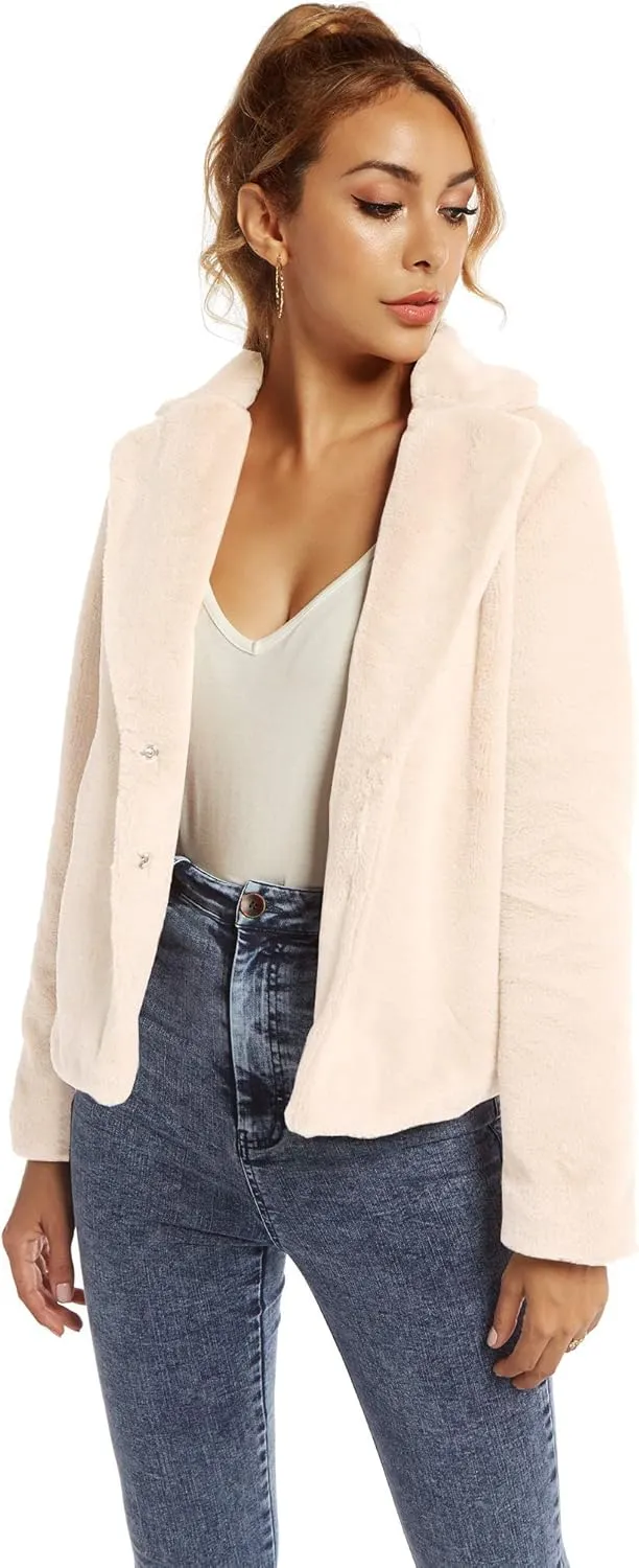 SUGAR POISON Womens Faux Fur Jacket Spring Autumn Long Sleeve Soft Comfort Jacket Coats Parka Outwear