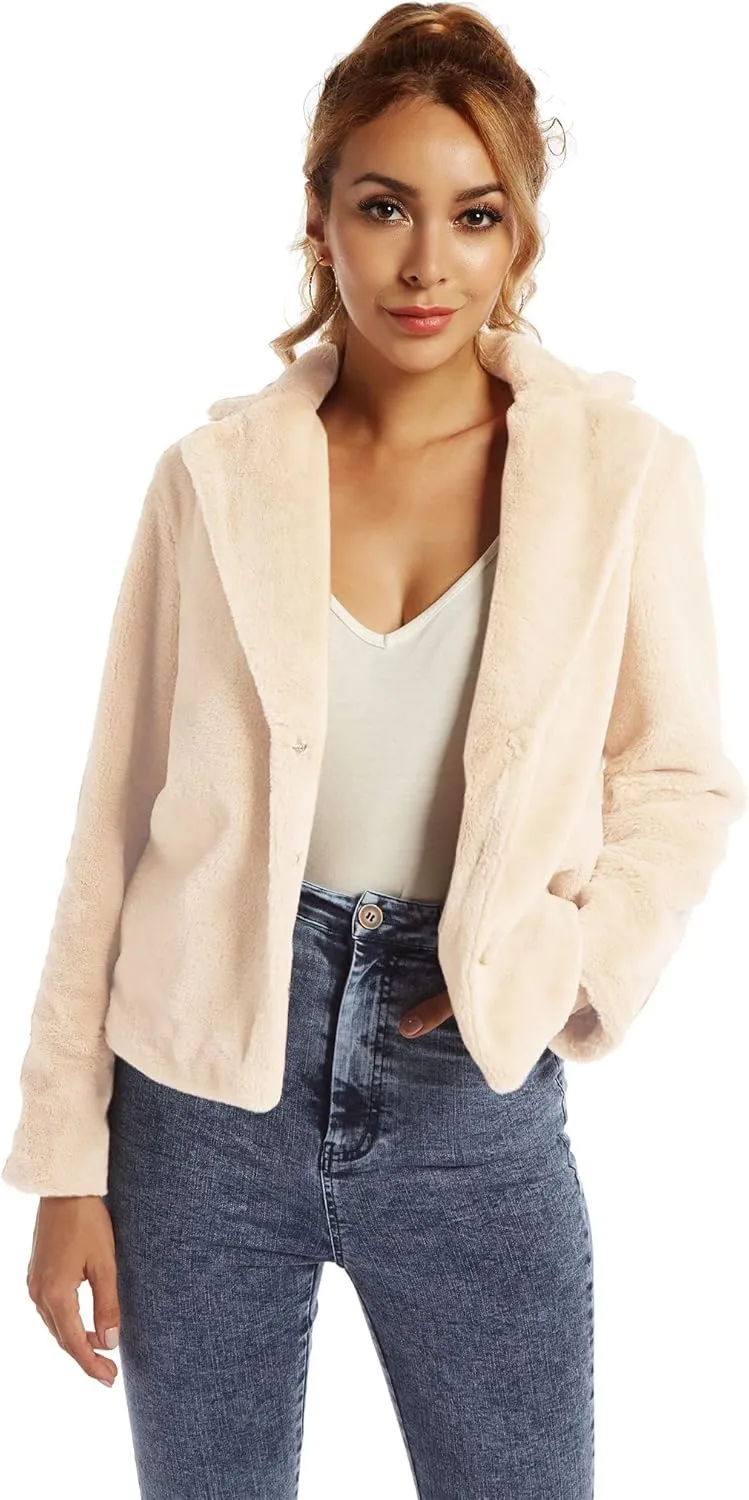 SUGAR POISON Womens Faux Fur Jacket Spring Autumn Long Sleeve Soft Comfort Jacket Coats Parka Outwear