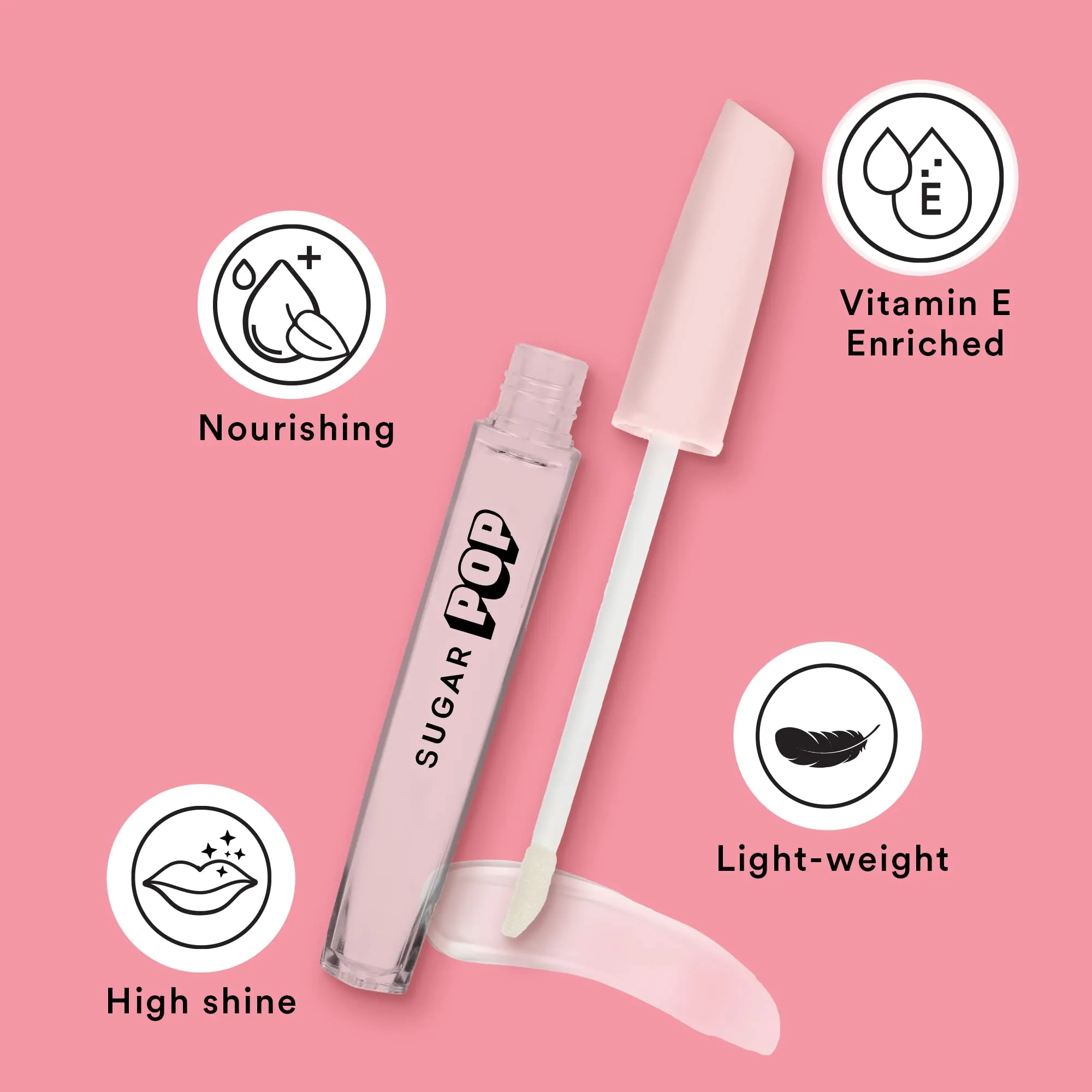 SUGAR POP High Shine Lip Gloss - 01 Marshmallow (Clear) Lip Plumping Gloss For Soft & Dewy Lips & SUGAR POP Nourishing Lip Balm Combo