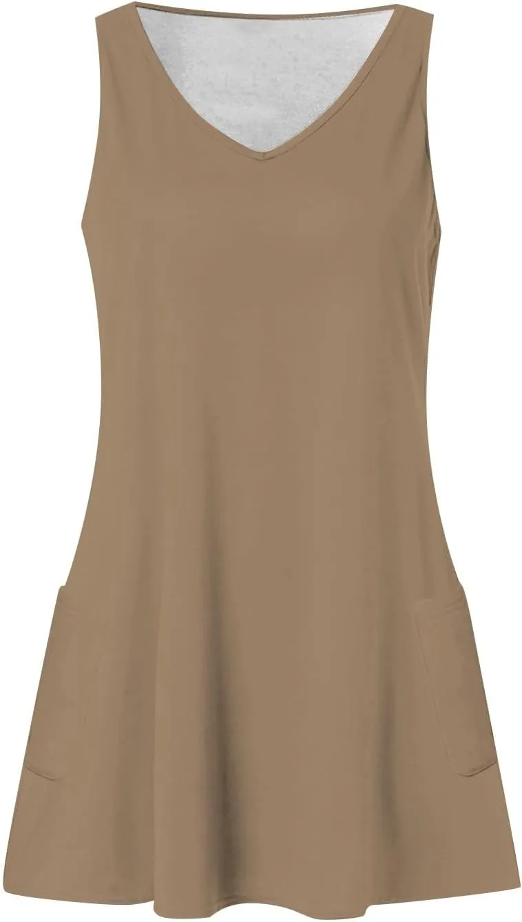 Summer Dresses for Women 2025 Casual V Neck Sleeveless Sundresses Hawaiian Plus Size Tank Dress with Pockets