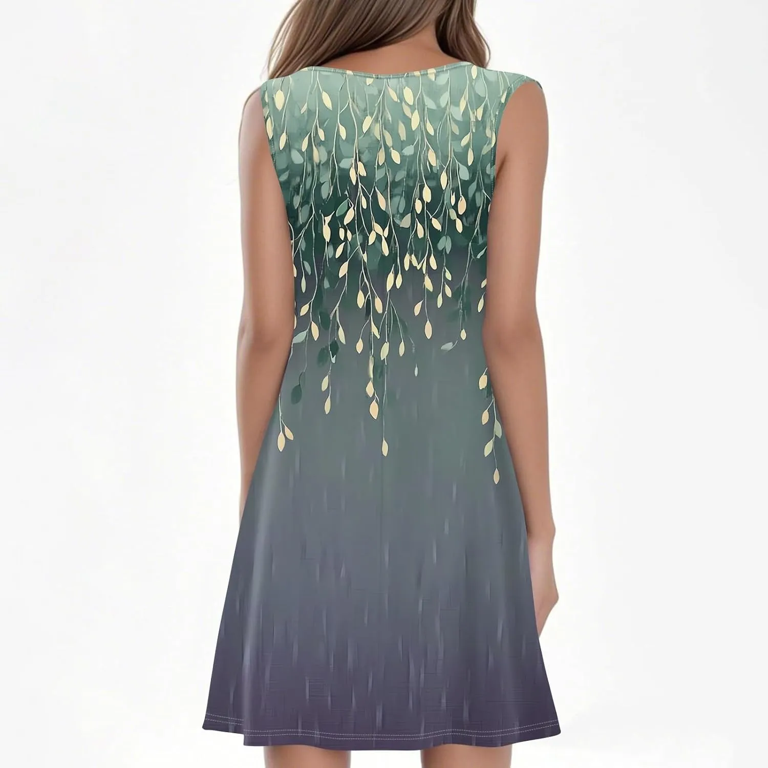 Summer Dresses for Women 2025 Loose Casual T Shirt Dresses V Neck Floral Sundresses Sleeveless Pleated Front Tank Dress
