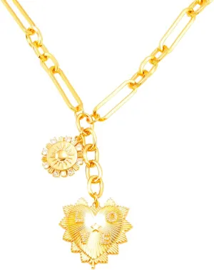 Sun Heart Necklace for Women 18K Gold Plated Heart Pendent Necklace Chunky Chain Choker Necklace Hip Hop Charm Necklace Unisex Necklace