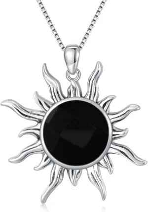 Sun Turquoise Pendant Necklace, 925 Sterling Silver Genuine Gemstones Western Jewelry Gift for Women