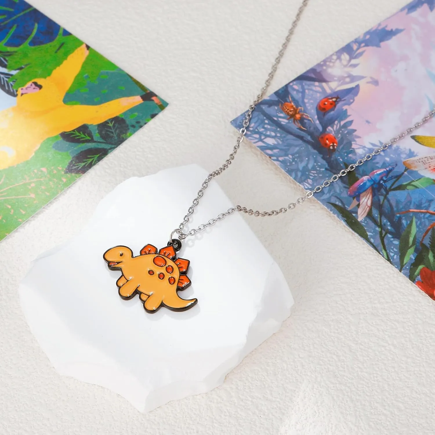 T-Rex Dinosaur Necklace, Stegosaurus Charm Necklace Dinosaur Jewelry Cute Animal Jewelry
