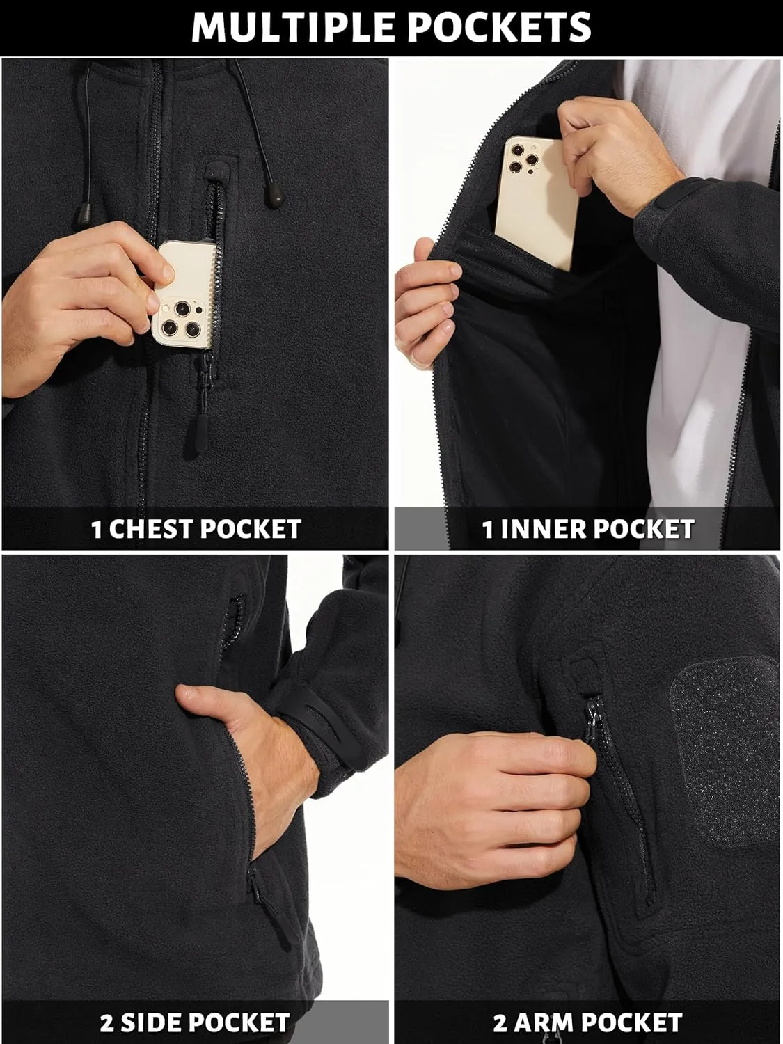 TACVASEN Men's Tactical Fleece Jacket Heavyweight Military Hoodie with 6 Pockets Winter Warm Coats Windproof Outdoor