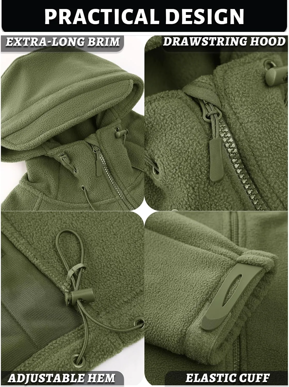 TACVASEN Men's Tactical Fleece Jacket Heavyweight Military Hoodie with 6 Pockets Winter Warm Coats Windproof Outdoor