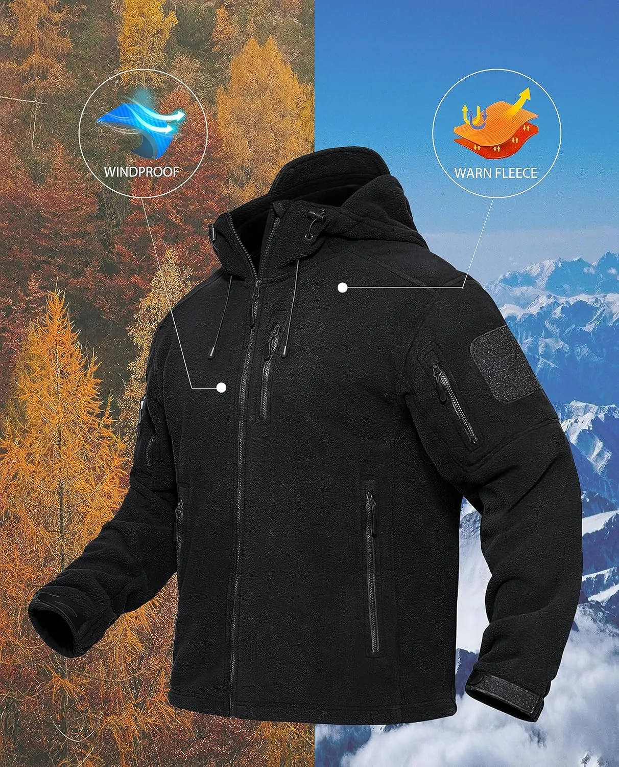 TACVASEN Men's Tactical Fleece Jacket Heavyweight Military Hoodie with 6 Pockets Winter Warm Coats Windproof Outdoor