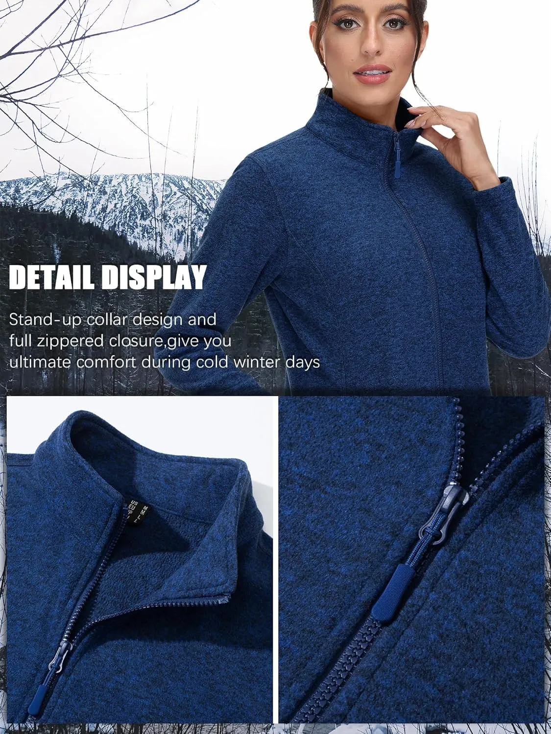 TACVASEN Women's Full Zip Fleece Jacket Lightweight Jacket Womens Winter Warm Coats with 2 Zipper Pockets
