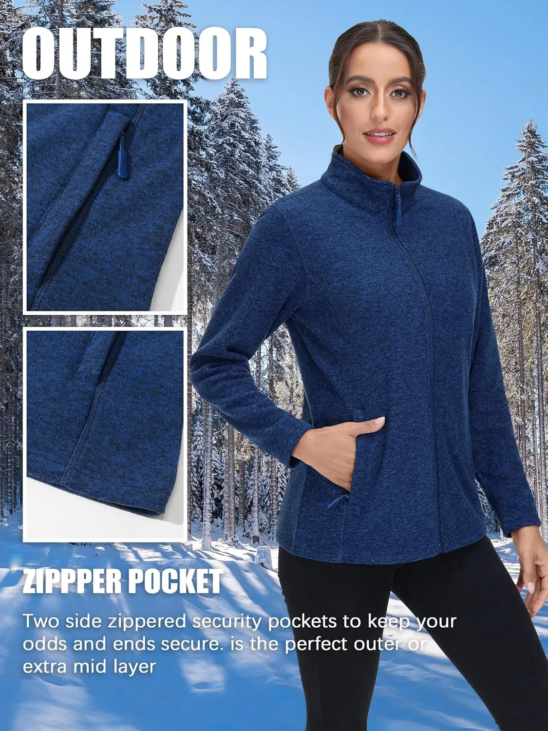 TACVASEN Women's Full Zip Fleece Jacket Lightweight Jacket Womens Winter Warm Coats with 2 Zipper Pockets